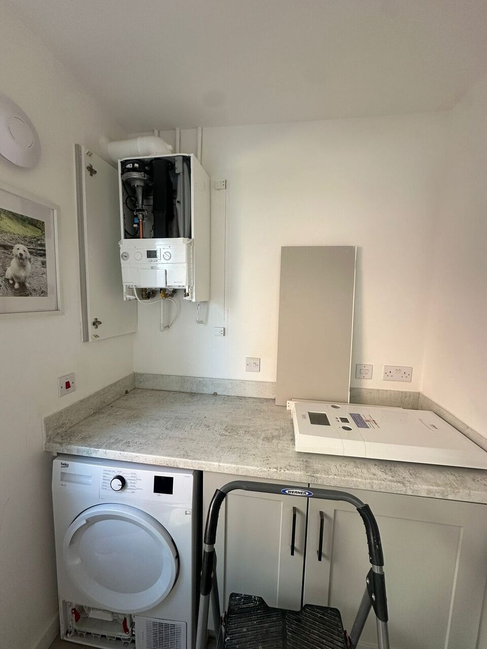 Clean utility room context after 3-day Zero Disruption heat pump installation in Darwen (Ribble Valley area)