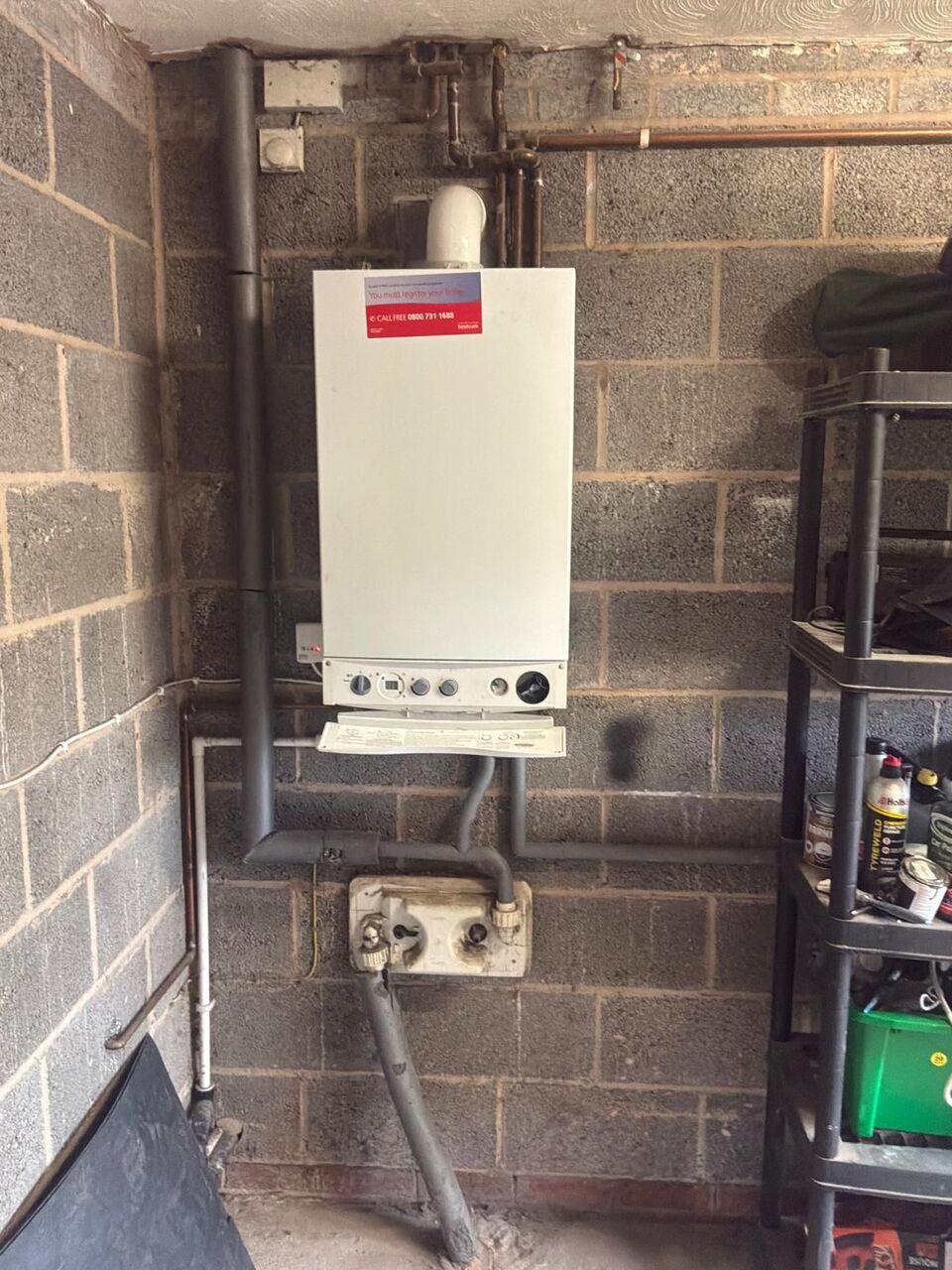 Old gas boiler (now removed) in utility room – part of the 3-day full switch to heat pump in 1990s Preston home